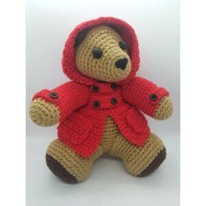 Handmade Crochet Teddy Bear Paddington Bear Red Hooded Coat